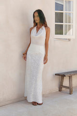 Fly To Paradise Mesh Halter Maxi Dress White
